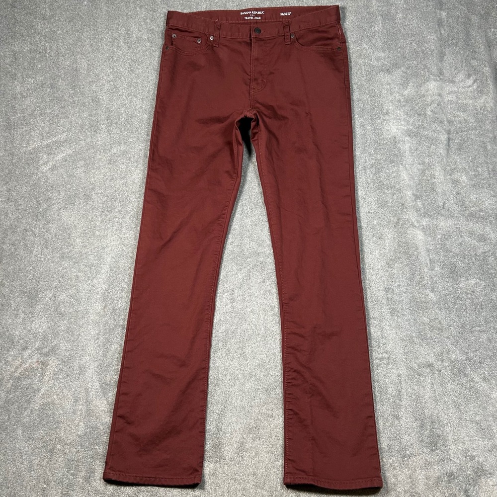Banana Republic Travel Jean Mens 34x36 Slim Fit Burgundy Red Stretch Pants NWT